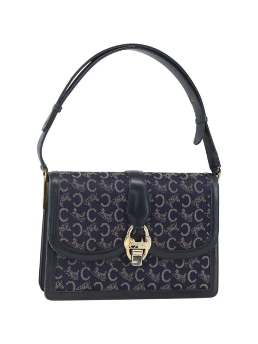 CELINE C Sulky Shoulder Bag Canvas Navy Gold